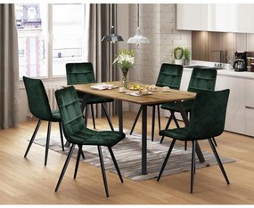 IDEA nábytok Jedálenský stôl BERGEN dub + 6 stoličiek BERGEN zelený zamat
