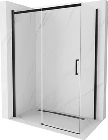 Mexen Omega, sprchovací kút s posuvnými dverami 160 (dvere) x 80 (stena) cm, 8mm sklo, čierny profil-číre sklo, 825-160-080-70-00