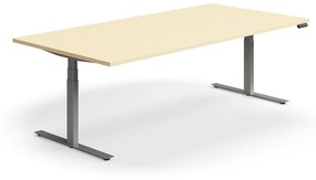 Výškovo nastaviteľný rokovací stôl QBUS, obdĺžnik, 2400x1200 mm, strieborný rám, breza