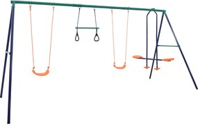 vidaXL Sada hojdačky s gymnastickými kruhmi a 4 sedačkami oceľ