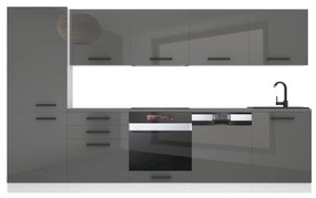 Kuchynská linka Belini Premium Full Version 300 cm šedý lesk s pracovnou doskou ROSE