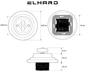 Elhard Okrúhly keramický otočný vypínač č.6/č.1, čierny KV1106B