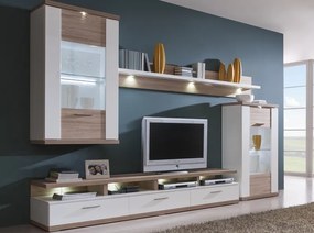 Obývacia stena Caracas kombi 333, dub / biely lesk, s osvetlením