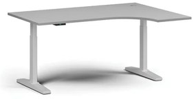 Výškovo nastaviteľný stôl, elektrický, 675-1325 mm, rohový pravý, doska 1600x1200 mm, biela podnož, sivá