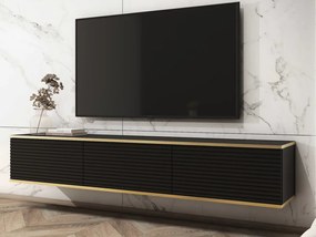 Závesná TV skrinka Orfeo, 175 cm, čierna štruktúra / zlatá