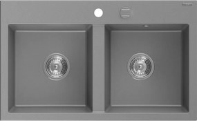 Mexen Hektor žulový drez 2-komorový 800 x 480 mm, sivý, sifón chróm - 6521802000-71