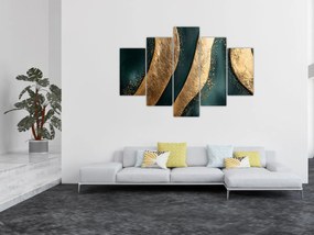 Obraz - Zelená abstrakcia so zlatom I. (150x105 cm)