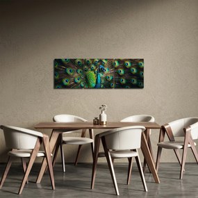 Obraz – Páv (s hodinami) (90x30 cm)