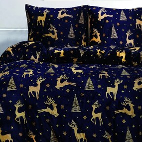 Obliečky mikroplyš GOLDEN DEER tmavomodré Rozmer obliečky: 2 ks 70 x 90 cm | 200 x 220 cm