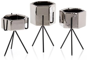 KERAMICKÝ KVETINÁČ SO STOJANOM SASHI SADA 3KS 20X9,5 CM+18X10 CM+16X9,5 CM STRIEBORNÁ