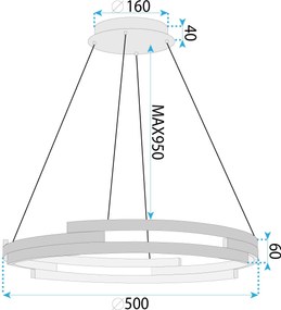 Toolight Toolight, LED stropné svietidlo 50cm, 60W, 4000K, 4500lm, G127-CP, zlatá, OSW-02619