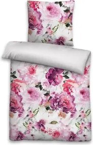 Obliečky Rosa, bavlnený satén, ružové kvetinové%