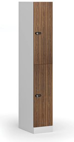 Šatníková skrinka s úložnými boxmi, 2 boxy, 1850 x 300 x 500 mm, demont, mechanický kódový zámok, laminované dvere, orech