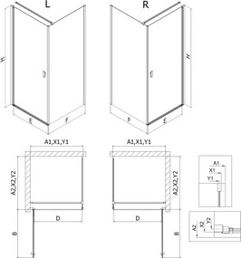 Mexen Mist-B, 1-krídlový výklopný sprchový kút 90 x 110 cm, číre sklo, medený matný profil, 8A2T-090-110-65-00