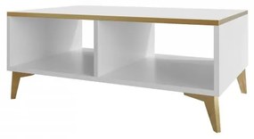 Konferenčný stolík Ountra, Farby: biela / biely lesk + zlatá