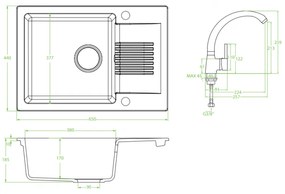 Laveo Ceilia, 1-komorový granitový drez 650x440x185mm + vysoká drezová batéria, béžová, LAV-SJCG413T