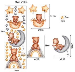 Samolepka na stenu "Medvedíky s hviezdičkami 2" 90x90cm