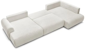 Krémovobiela menčestrová rozkladacia/s úložným priestorom rohová pohovka (pravý roh/do tvaru "U") Lucien – Bobochic Paris