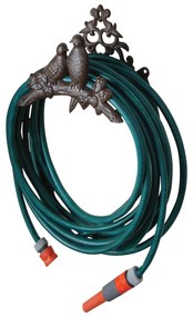 Liatinový nástenný držiak na záhradnú hadicu Birds, 25x18 cm, hnedá