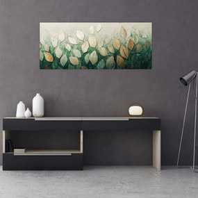 Obraz - Zlato-zelené listy (120x50 cm)