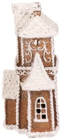 Vianočná dekorácia Perníkový domček s vežičkou, polyresin, LED, hnedá