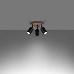 Stropné svietidlo Verdo, 3x čierne kovové tienidlo, (možnosť polohovania), drevo, o