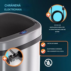 InternetovaZahrada Bezdotykový hranatý odpadkový kôš s USB 58 L - strieborný