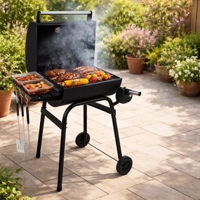 Veľký BBQ gril na drevené uhlie s poklopom a teplomerom