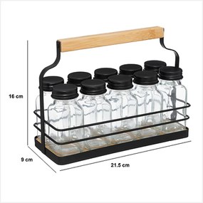 5Five® Košík s 10 hranatými koreničkami, čierne viečka, kov, drevo 22 x 9 x 16 cm