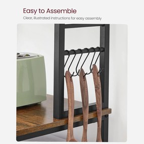 Kuchynský úložný stojan, Pekársky stojan, 6 políc, 40 x 60 x 167 cm, rustikálny hnedý