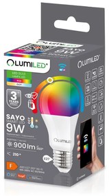 LED žiarovka E27 A60 9W = 60W 900lm RGB CCT Stmievateľná Smart TUYA WiFi SMART SAYO LUMILED