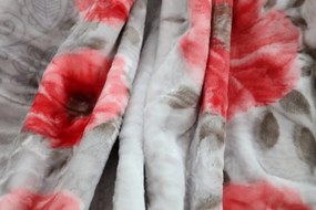 Sivá teplá deka s potlačou červených kvetov