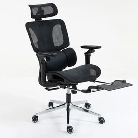 HOMCOM ergonomická kancelárska stolička — nastaviteľná bedrová opora a opierka hlavy, 5D podrúčky, delené operadlo, opierka na nohy, výškovo nastavite
