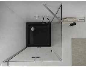 Mexen Lima, sprchový kút 90 (dvere) x 90 (stena) cm, 6mm číre sklo, chrómový profil + SLIM sprchová vanička čierna 5cm s chrómovým sifónom, 856-090-090-01-00-4070