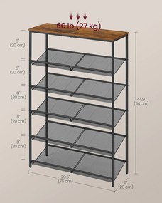 VASAGLE stojan na topánky, 6 poschodový, 28x75x114 cm, hnedo-čierny