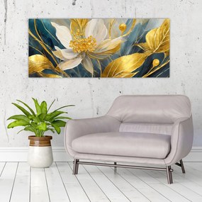 Obraz - Maľba zlatých kvetov (120x50 cm)