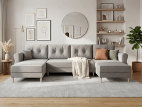 AKCIA Rozkladacia sedacia súprava do U SILVIANO 300x140 cm, sivá + 2 vankúšiky ZDARMA II. akosť