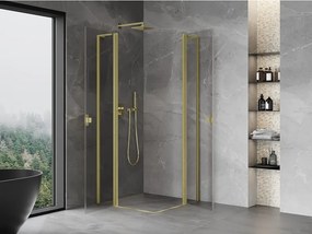 Mexen, Mexen Mist L Duo výklopný sprchový kút 90 x 90 cm, transparentný, brúsené zlato - 8A4L-090-090-55-00
