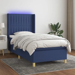 Posteľ boxsping s matracom a LED modrá 80x200 cm látka 3138995