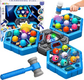 LEAN Toys Obratnostná hra Whack-A-Mole s postavičkami pre 3 hráčov, 3 režimy, svietiace kladivká