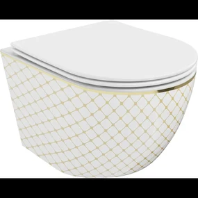Mexen Lena WC misa Rimless s pomaly padajúcim sedátkom, duroplast, biela/Zlatá mriežkový vzor - 30224009