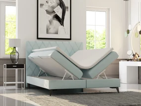 Manželská posteľ Boxspring 160 cm Miror (mentolová) (s úložným priestorom). Akcia -21%. Vlastná spoľahlivá doprava až k Vám domov. 1020318