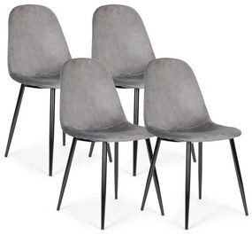 Sada 4 sivých zamatových stoličiek do jedálne a obývačky