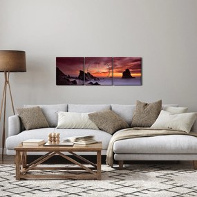 Obraz západu slnka na pobreží (s hodinami) (90x30 cm)