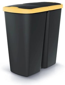 Odpadkový kôš DUO čierny, 45 l, žltá / čierna