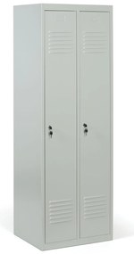 Kovová šatníková skrinka S2, 2-dverová, 1800 x 600 x 500 mm, cylindrický zámok, sivé dvere