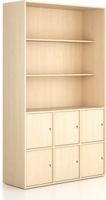 Kancelárska skriňa FRAME, 6x dvere, 2x polica, 1299 x 450 x 2162 mm, cylindrický zámok, breza