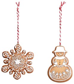 Set 2ks závesná dekorácia perníkový snehuliak a vločka Ginger - 8*0,5*8 cm