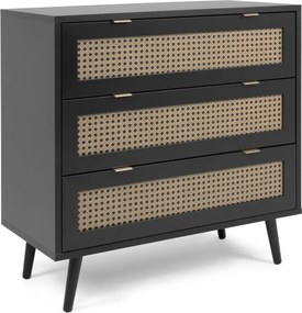 Zásuvková komoda Vienna, čierna/výplet