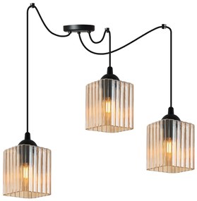 Závesné svietidlo Riffle Square Spider, 3x medové sklenené tienidlo, b